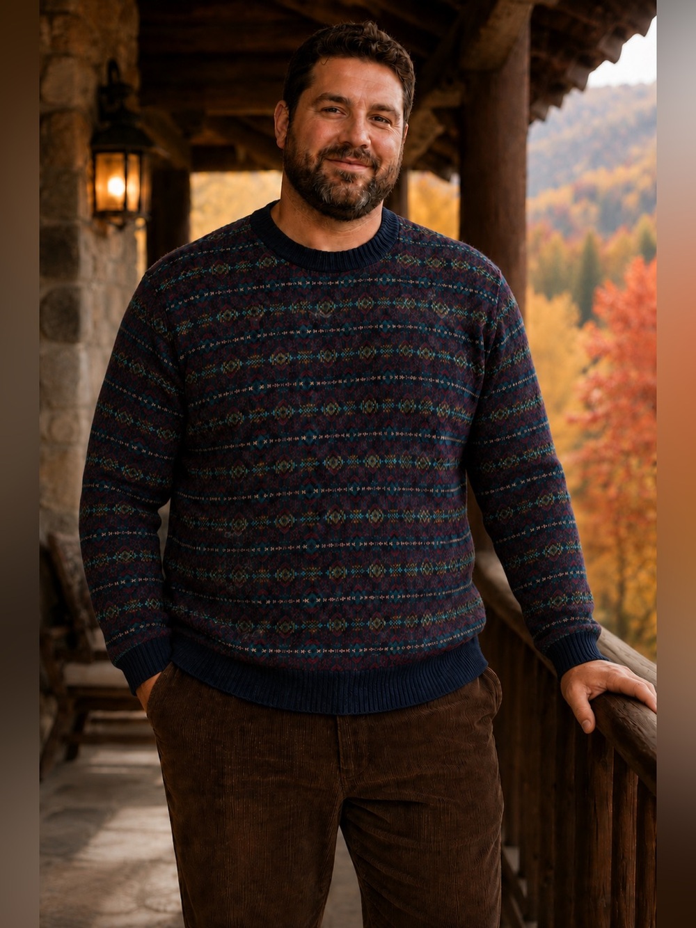Sweater Wool with Navy/Burgundy Accents RIVER BRAND by ARROW XL